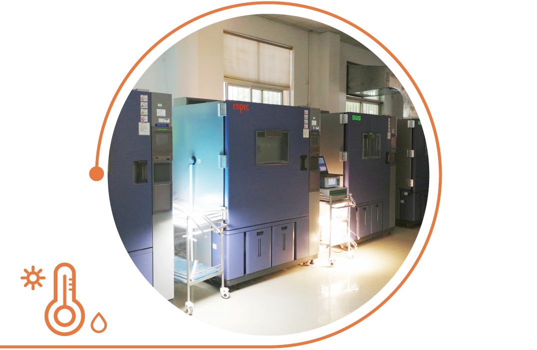 模擬潮濕悶熱環境，嚴測燈具抗潮、防氧化及防短路的性能。